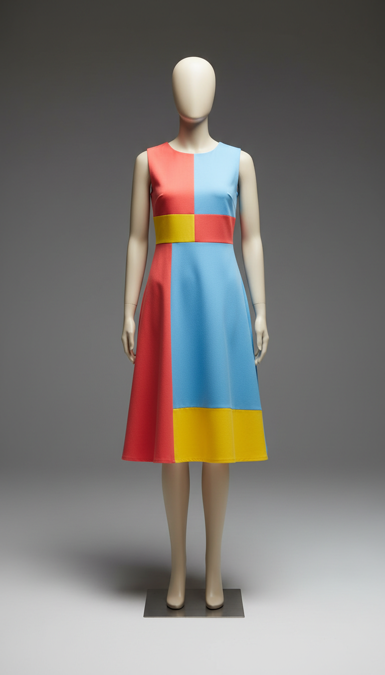 A-line sky blue color block dress